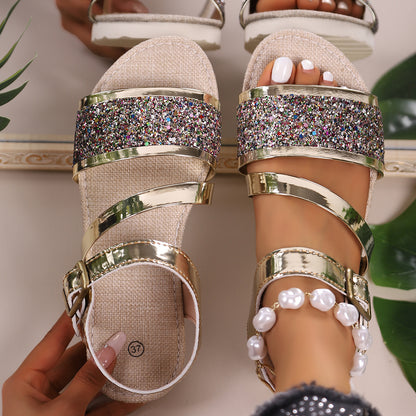 Plus Size Sequin Platform Sandals