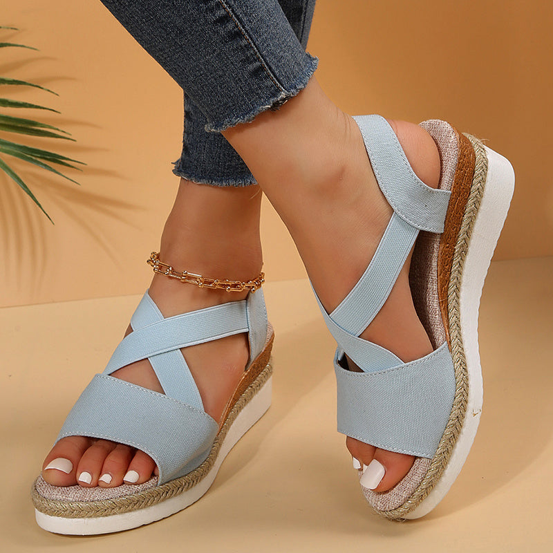 Cross-Strap Wedge Sandals