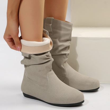 Solid Suede Mid-Calf Boots