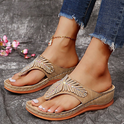 Plus Size Rhinestone Wedge Slippers