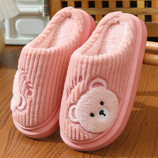 Cartoon Bear Plush Cotton Slippers