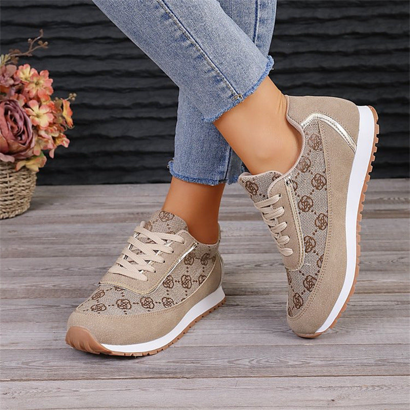 Flower Print Lace-Up Sneakers