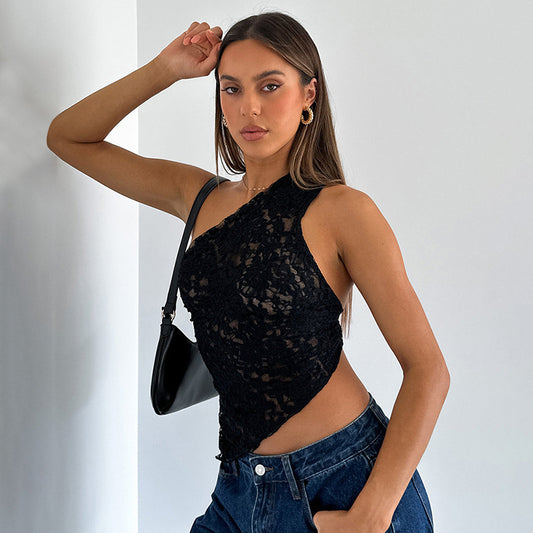 Ins Lace Backless Top