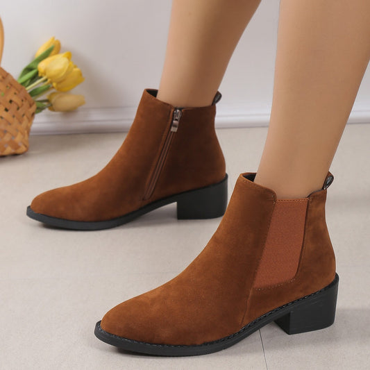 Chunky Heel Side Zipper Boots