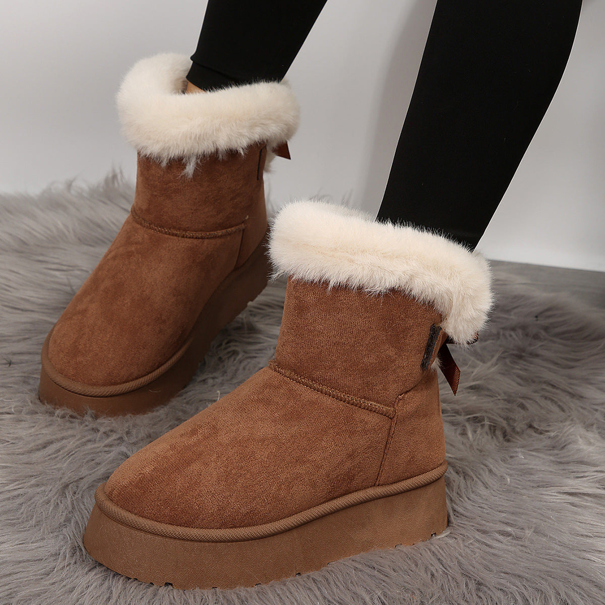 Bow-Knot Velvet Snow Boots