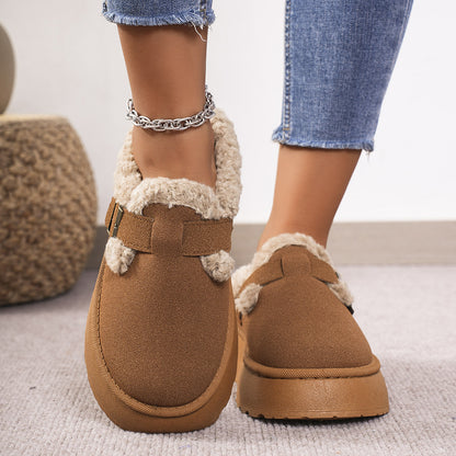 Plush Buckle Cotton Slippers