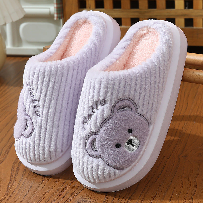 Cartoon Bear Plush Cotton Slippers