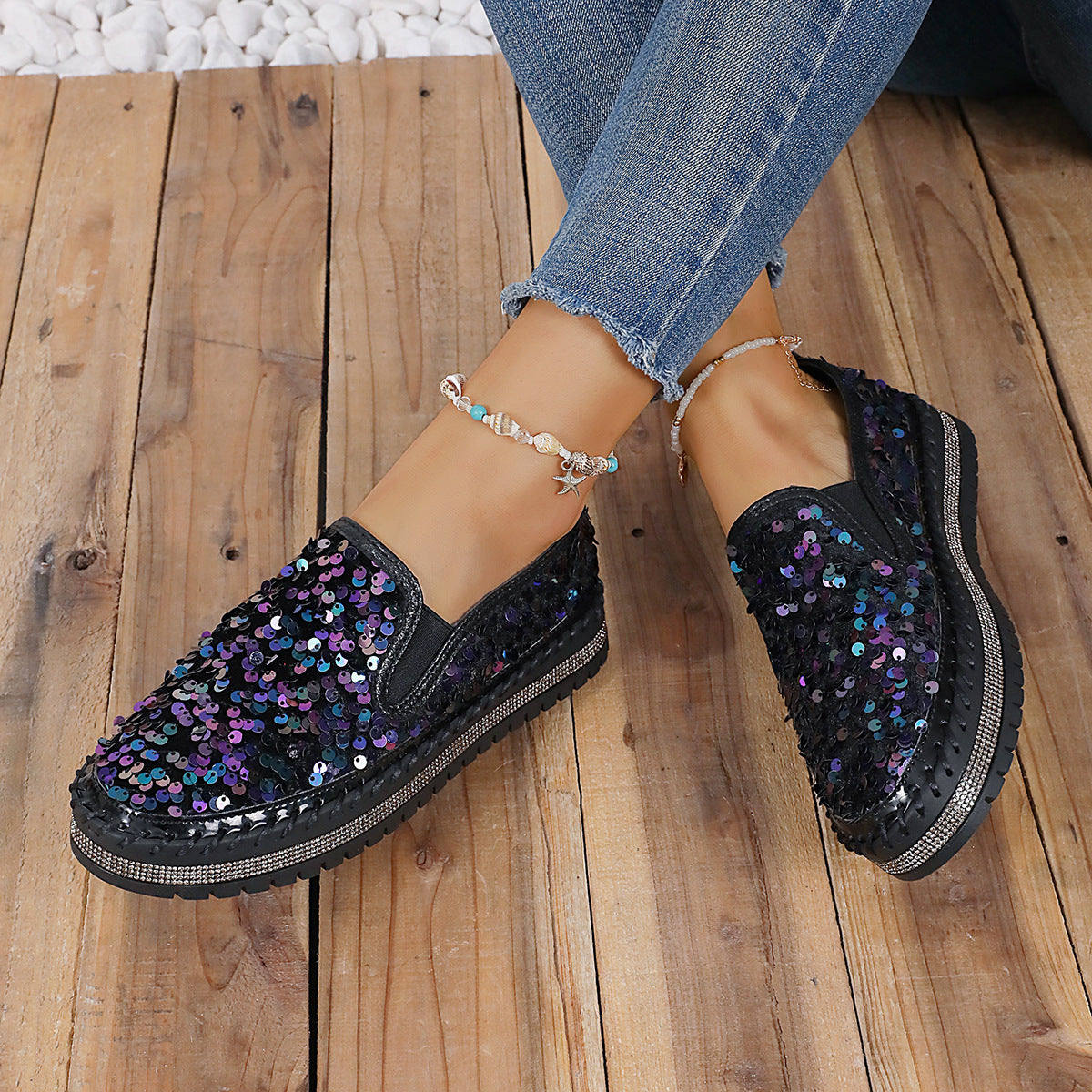 Color-Block Sequin Flats