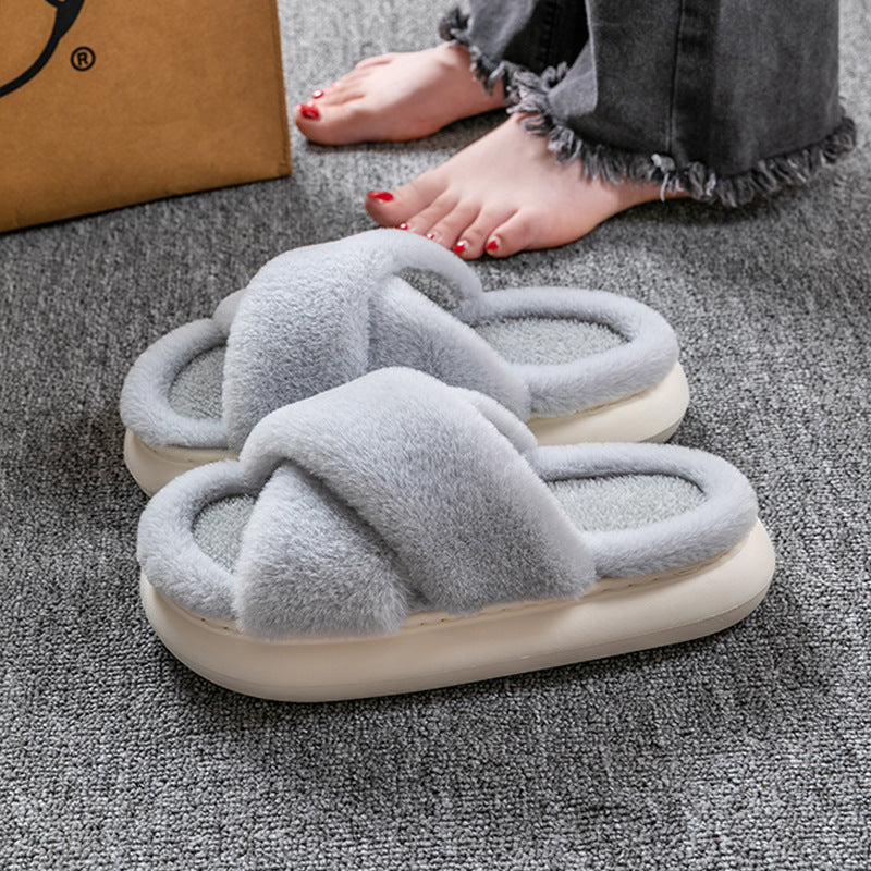 Platform Fuzzy Criss-Cross Slippers