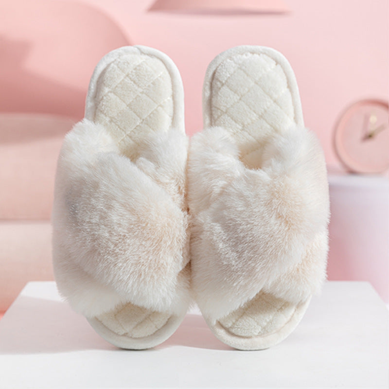 Soft Plush Cross-Strap Slippers