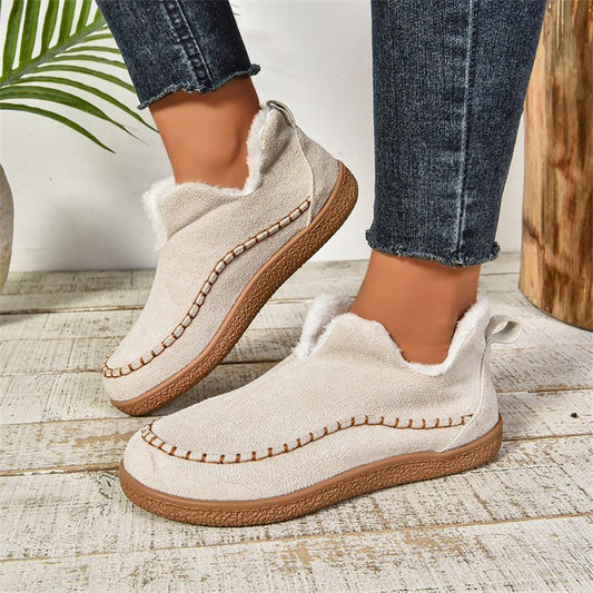 V-Cut Plush Ankle Boots