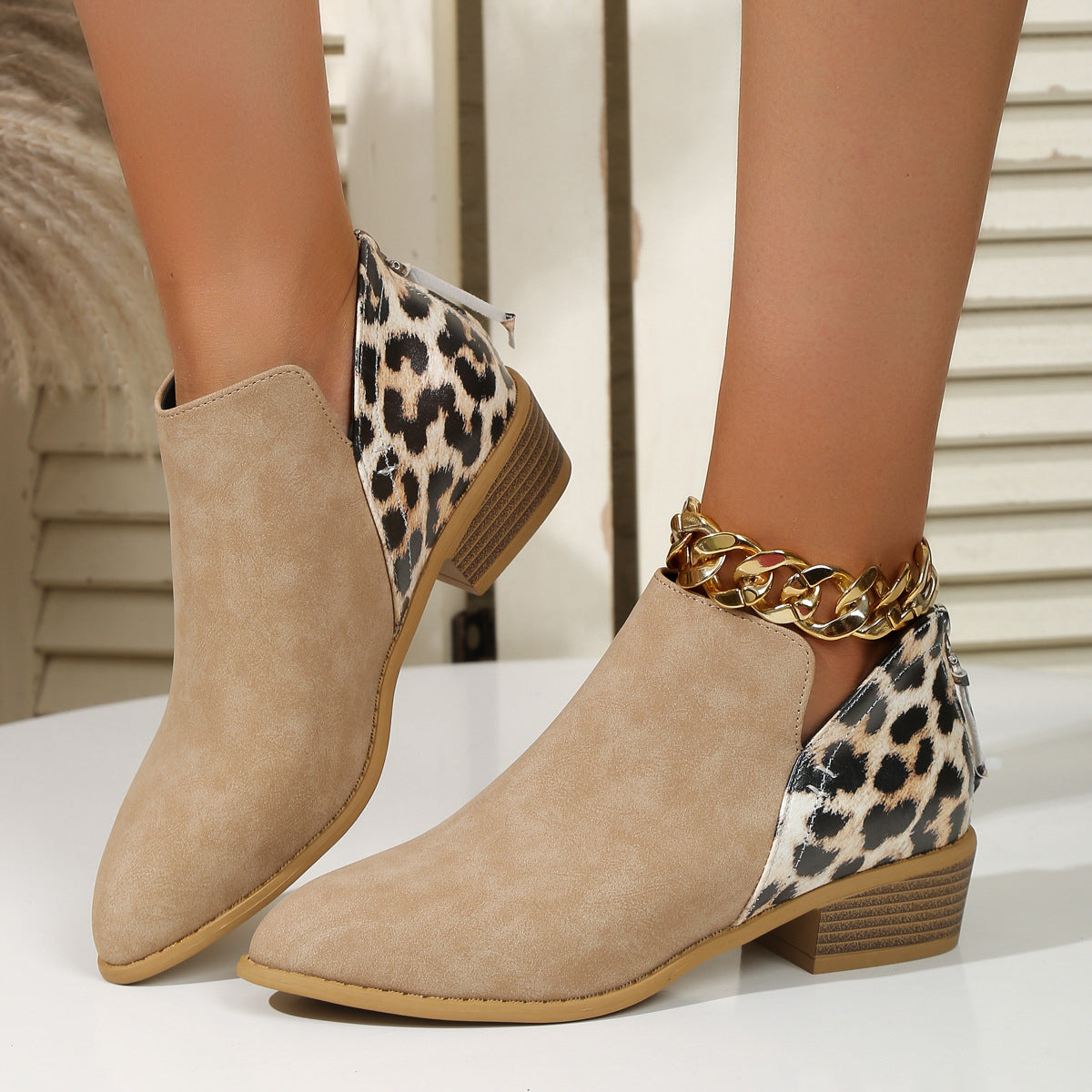 Leopard Print Pointed Boots