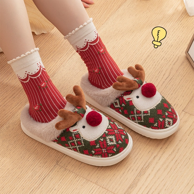 Christmas Elk Plush Slippers