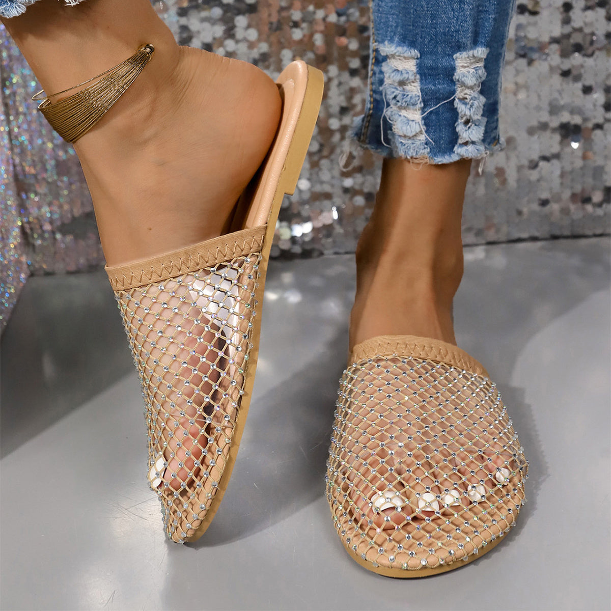 Transparent Rhinestone Hollow Sandals
