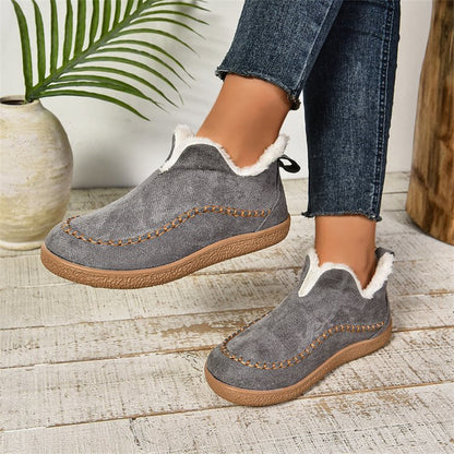 V-Cut Plush Ankle Boots