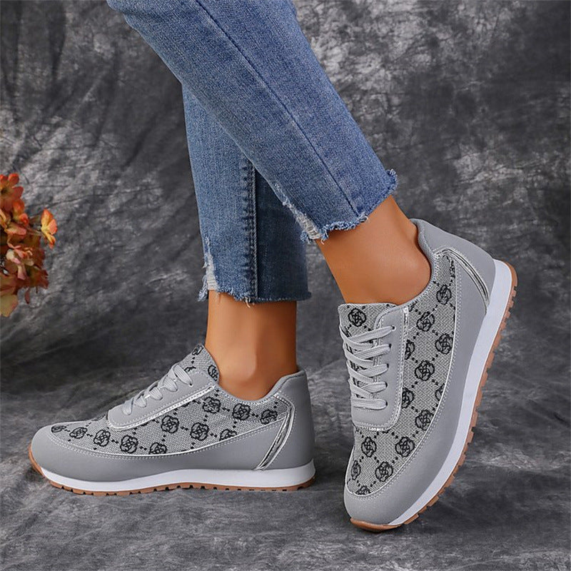 Flower Print Lace-Up Sneakers