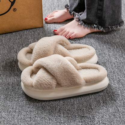 Platform Fuzzy Criss-Cross Slippers