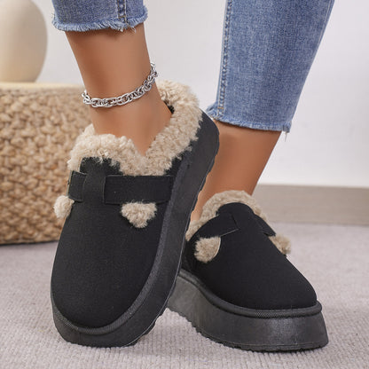 Plush Buckle Cotton Slippers