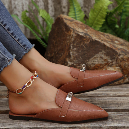 Pointed-Toe Low Heel Mules