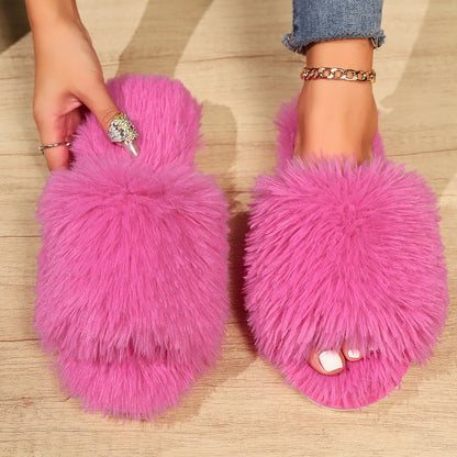 Open-Toed Fluffy Slippers