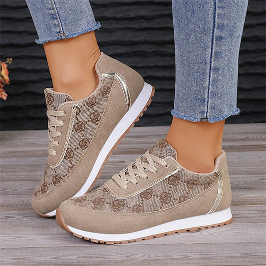 Flower Print Lace-Up Sneakers