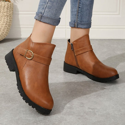 Belt Buckle Chunky Heel Boots