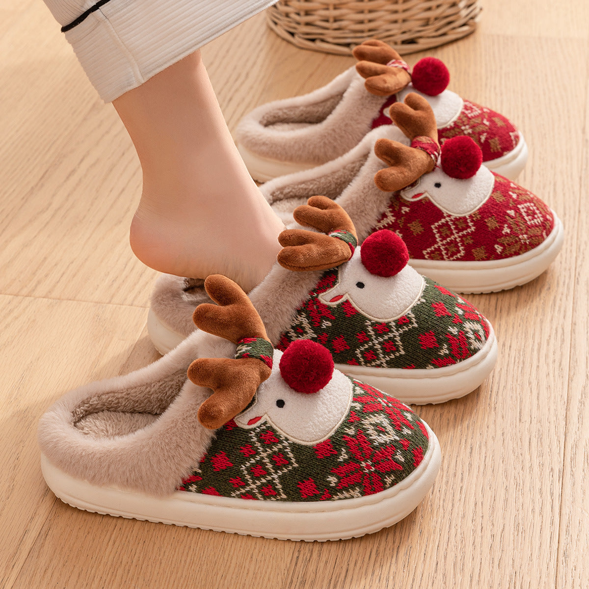 Christmas Elk Plush Slippers