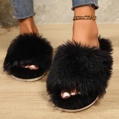 Open-Toed Fluffy Slippers