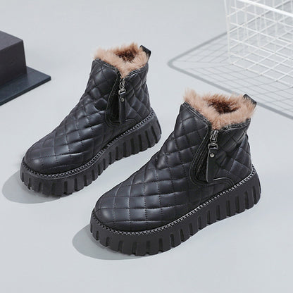 Plaid Pattern Platform Ankle Boots
