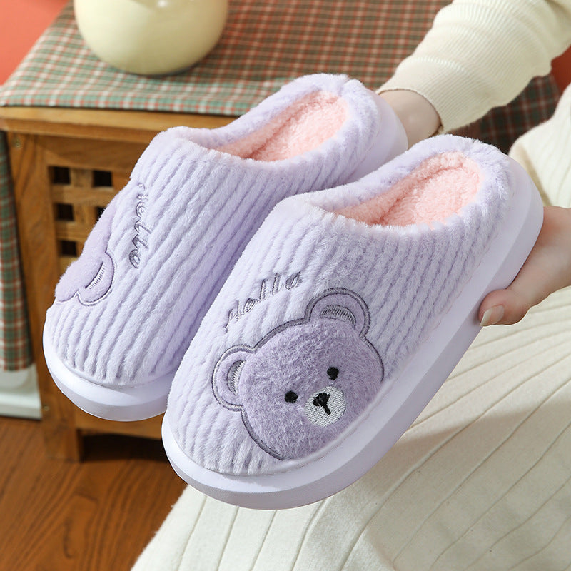 Cartoon Bear Plush Cotton Slippers