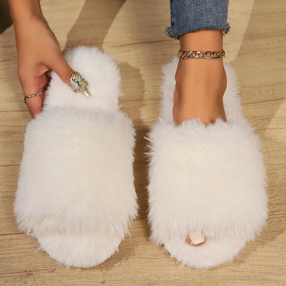 Open-Toed Fluffy Slippers