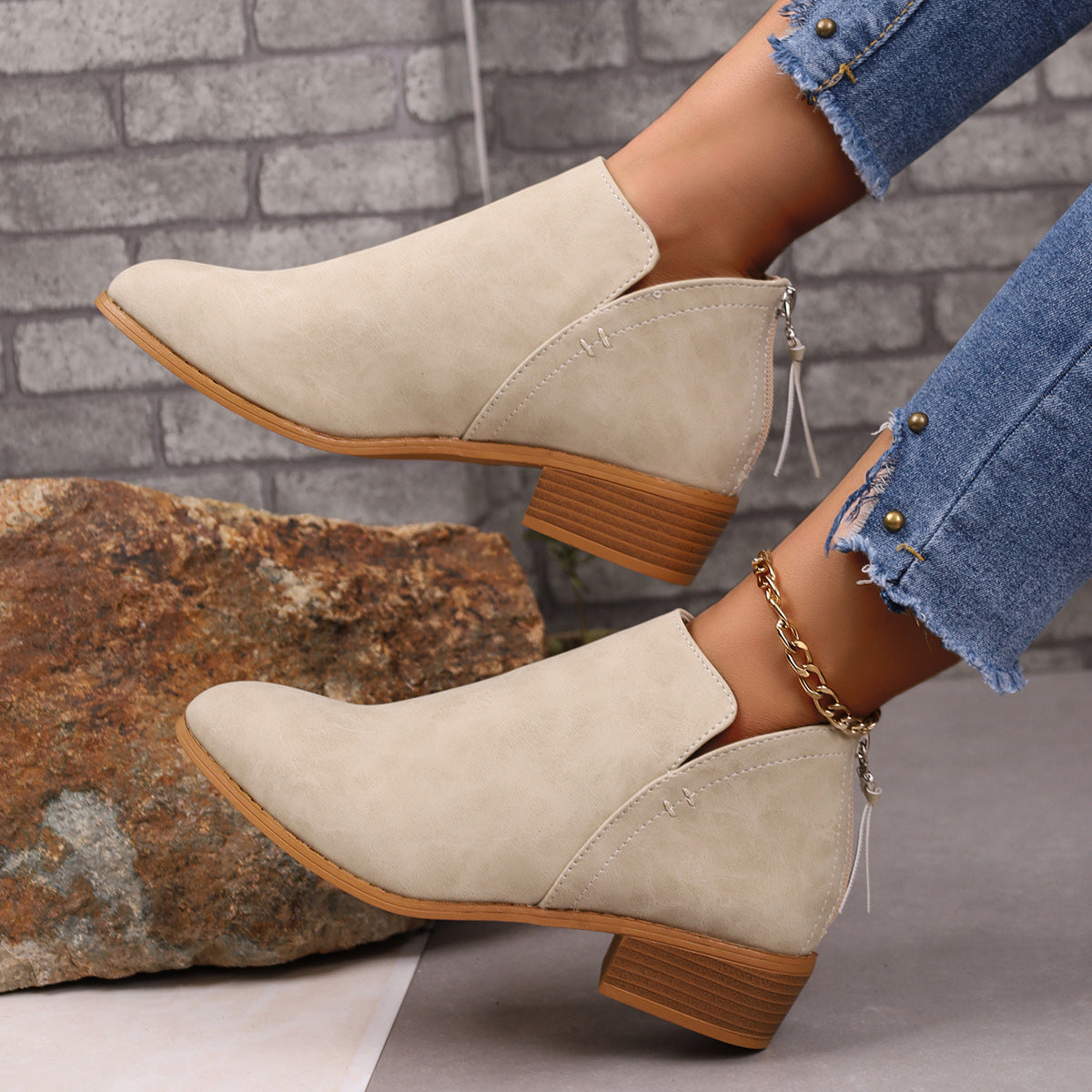 Pointed Toe Chunky Heel Boots