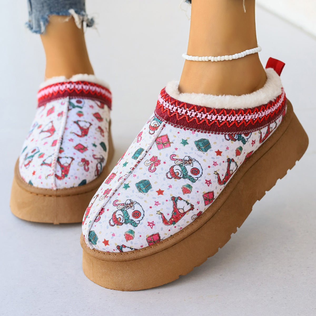 Cartoon Christmas Plush Ankle Boots