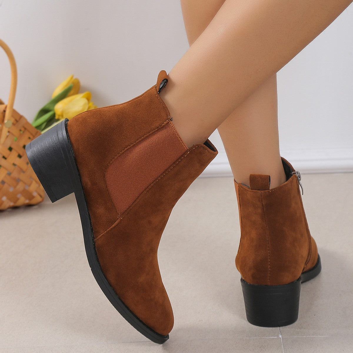 Chunky Heel Side Zipper Boots