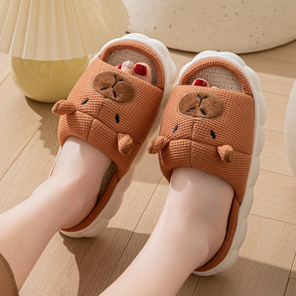 Couple Open Toe Linen Slippers