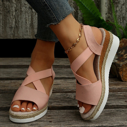 Cross-Strap Wedge Sandals