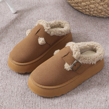 Plush Buckle Cotton Slippers