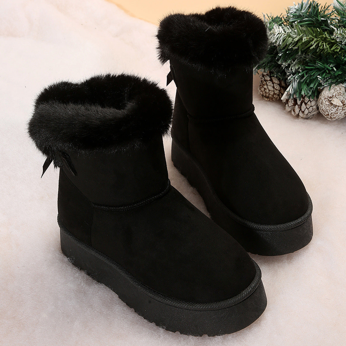 Bow-Knot Velvet Snow Boots