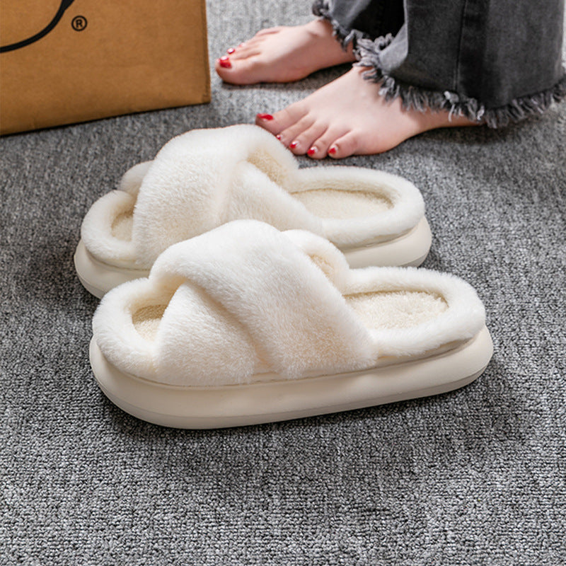 Platform Fuzzy Criss-Cross Slippers