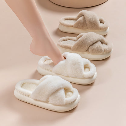 Platform Fuzzy Criss-Cross Slippers