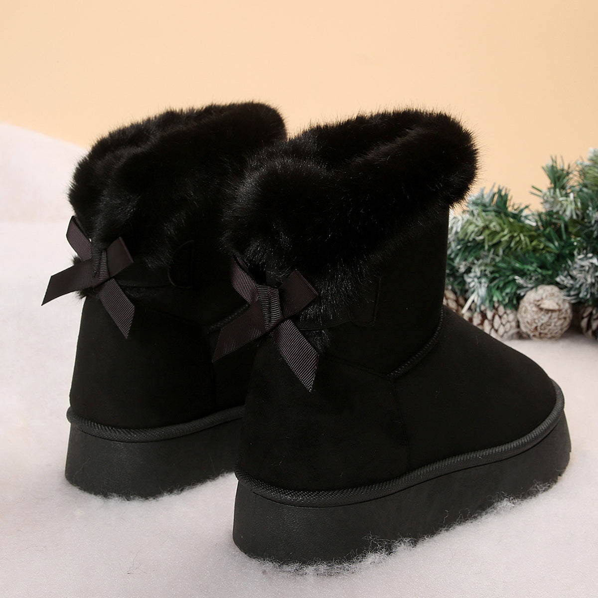 Bow-Knot Velvet Snow Boots