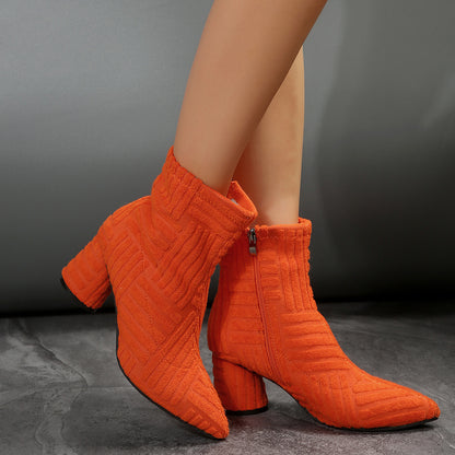 Pointed Toe Zip High Heel Boots