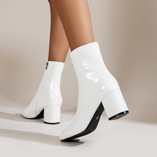 Side Zipper Square Toe Boots