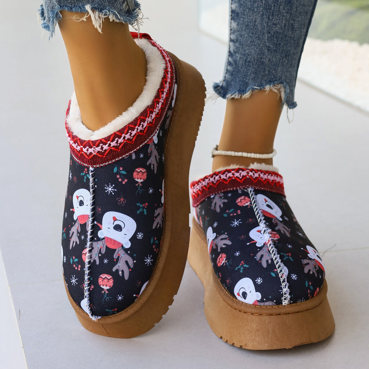 Cartoon Christmas Plush Ankle Boots