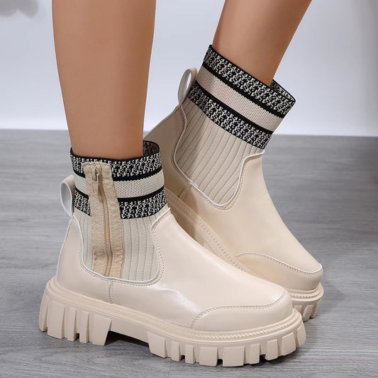 Zipper Design Mid-Tube Boots