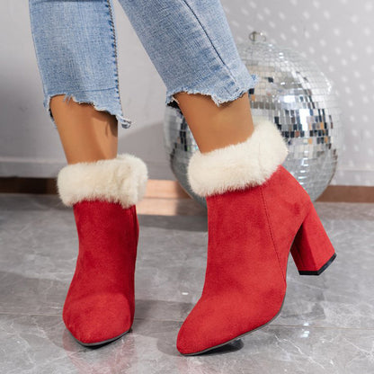 Plaid Print Plush Ankle Boots