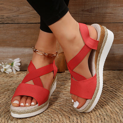 Cross-Strap Wedge Sandals