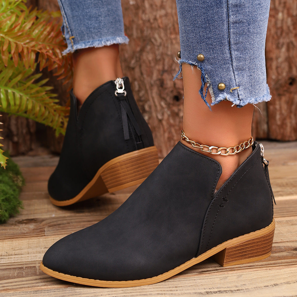 Pointed Toe Chunky Heel Boots