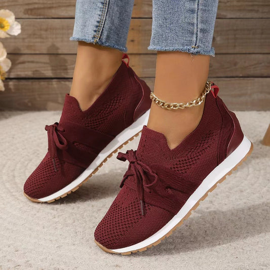 Lace-Up Mesh Walking Flats