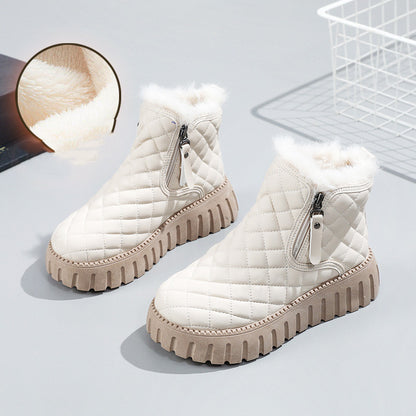 Plaid Pattern Platform Ankle Boots